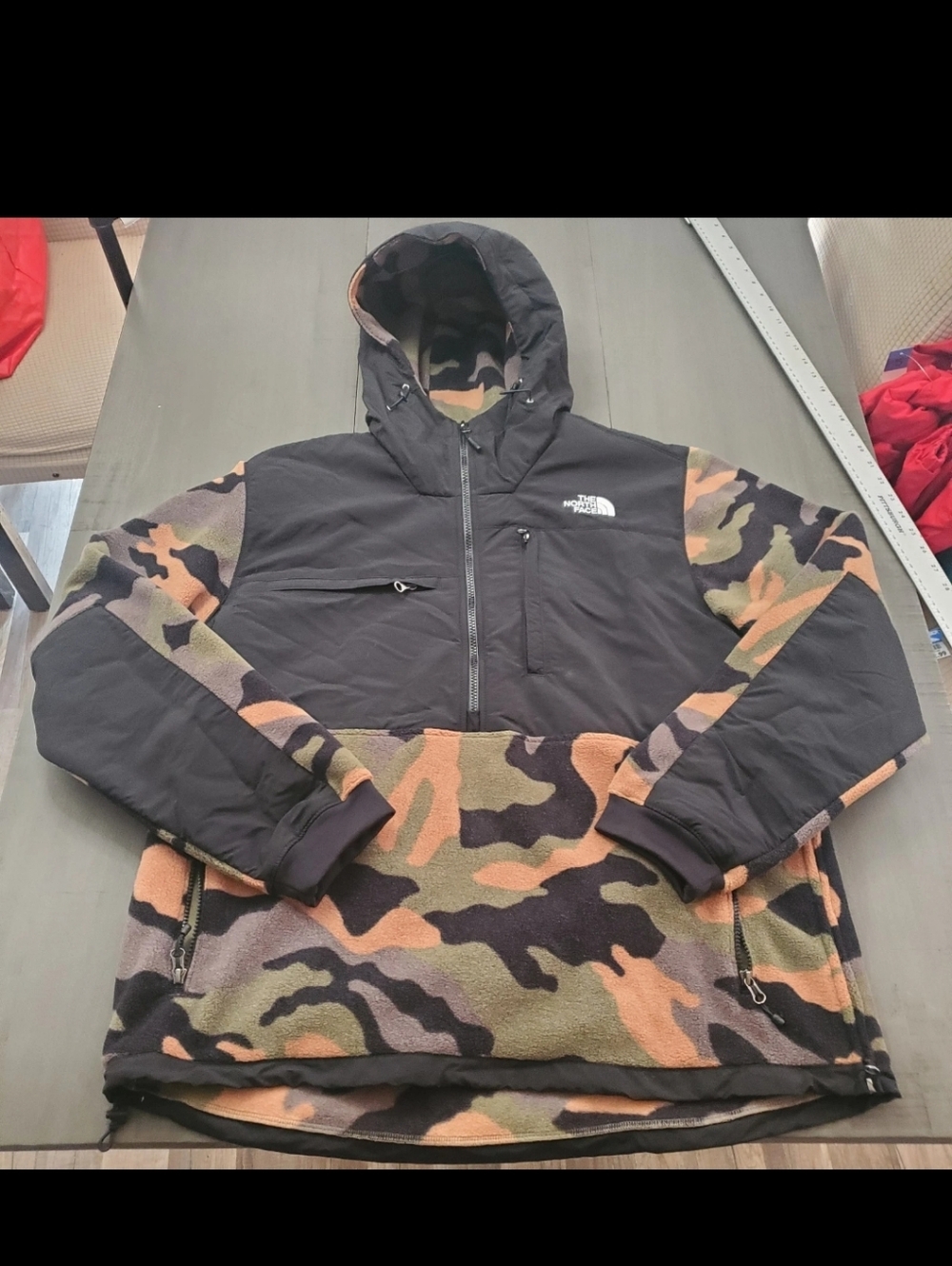 The North Face Black Hooded Pullover Denali 2  Fleece Anorak With Camo Pattern